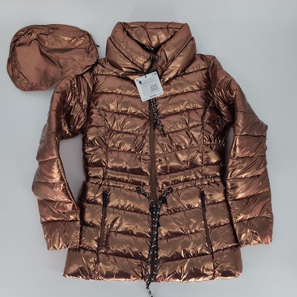 Desigual Jasmine Gold Metallic Puffer Padded Women's Jacket - US Size XS - NWT - Picture 5 of 14